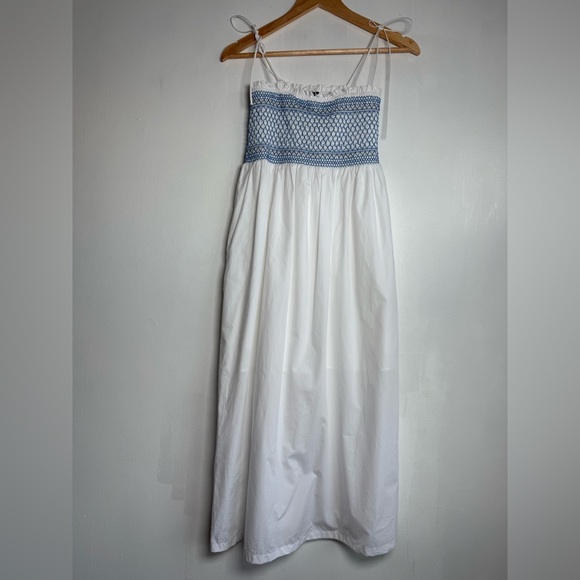 J.CREW Paloma Midi Dress in Striped Cotton Poplin White/Blue Size XS - Picture 5 of 13